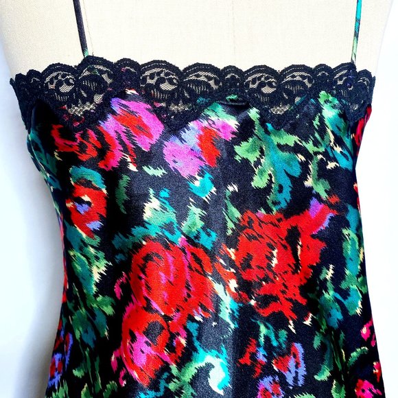 Vintage Gold Label Victoria's Secret Abstract Floral Pattern Satin + Lace Nighty - Picture 4 of 6